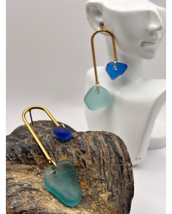 PENDIENTES ARTESANOS DE CRISTAL MARINO