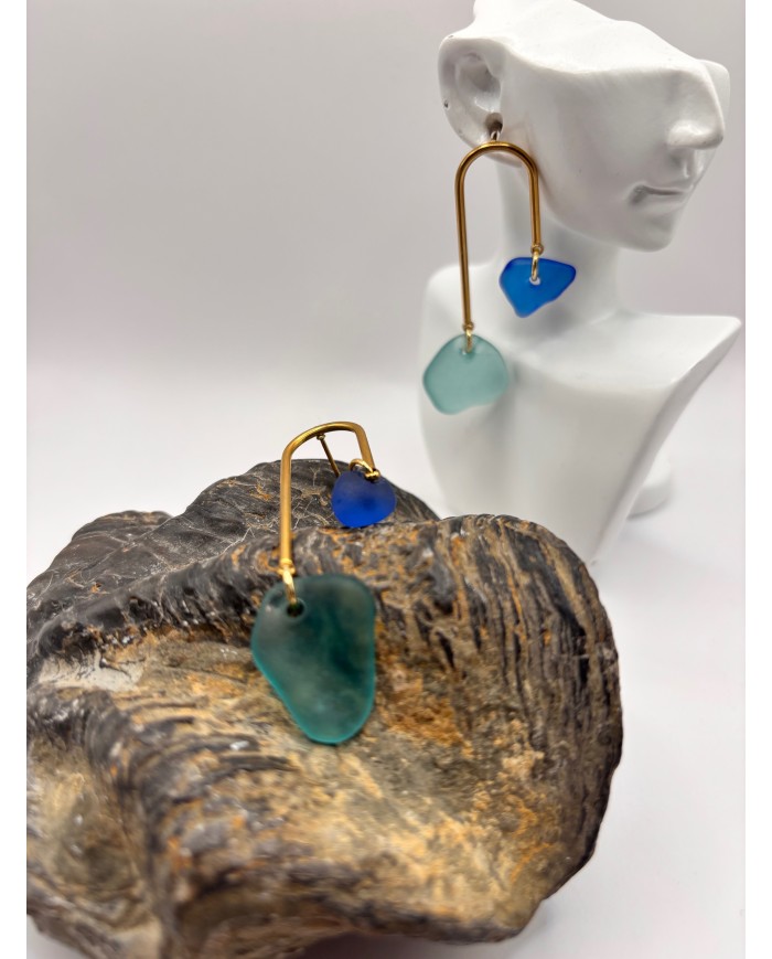 PENDIENTES ARTESANOS DE CRISTAL MARINO