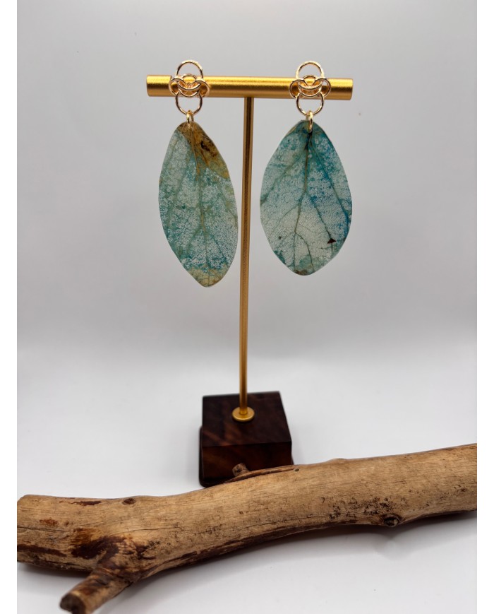 PENDIENTES ARTESANOSDE HOJA NATURAL ESQUELETIZAD