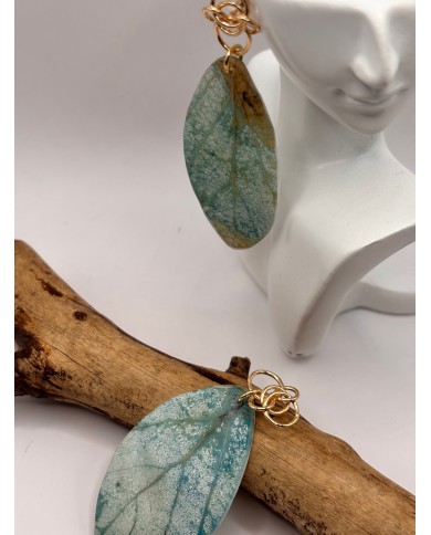 PENDIENTES ARTESANOSDE HOJA NATURAL ESQUELETIZAD