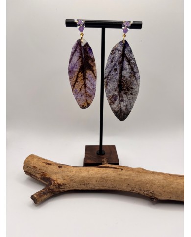 PEDIENTES ARTESANOS DE HOJA NATURAL ESQUELETIZADA