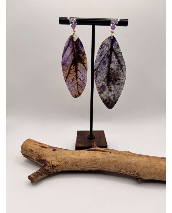 PEDIENTES ARTESANOS DE HOJA NATURAL ESQUELETIZADA