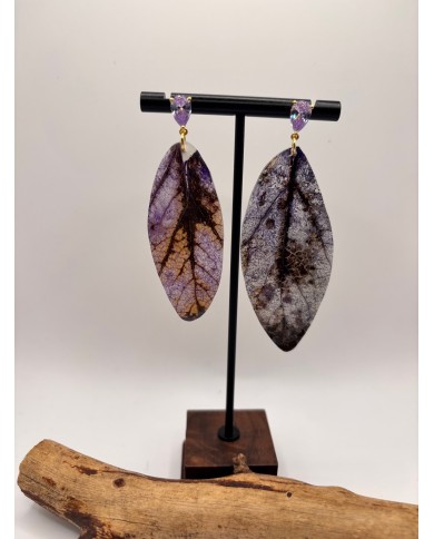 PEDIENTES ARTESANOS DE HOJA NATURAL ESQUELETIZADA