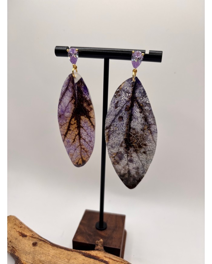 PEDIENTES ARTESANOS DE HOJA NATURAL ESQUELETIZADA