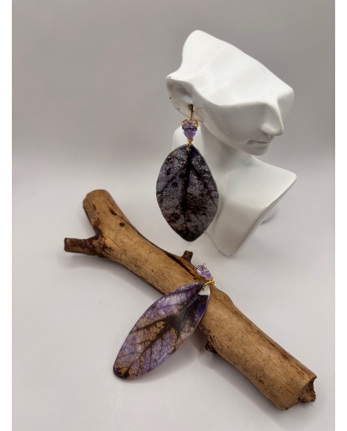 PEDIENTES ARTESANOS DE HOJA NATURAL ESQUELETIZADA