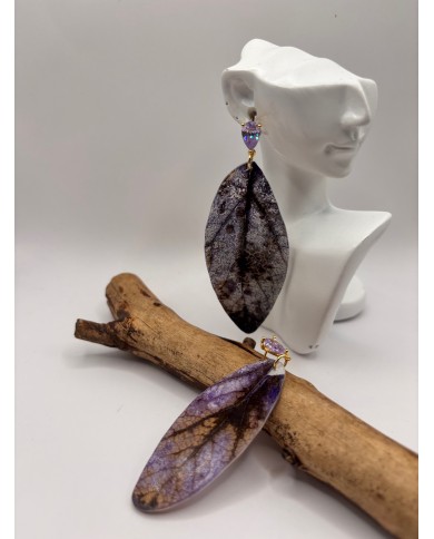 PEDIENTES ARTESANOS DE HOJA NATURAL ESQUELETIZADA