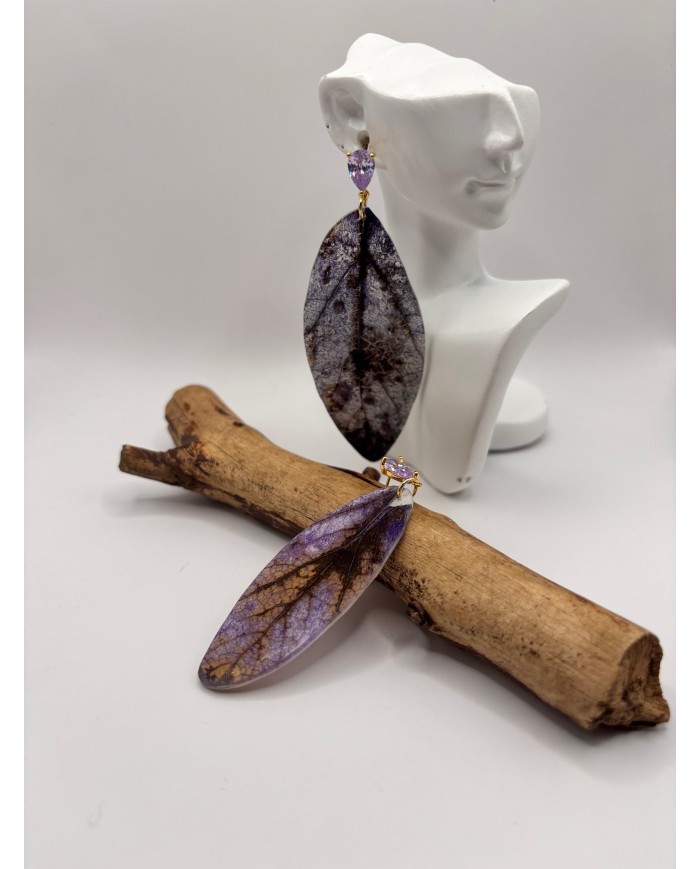 PEDIENTES ARTESANOS DE HOJA NATURAL ESQUELETIZADA