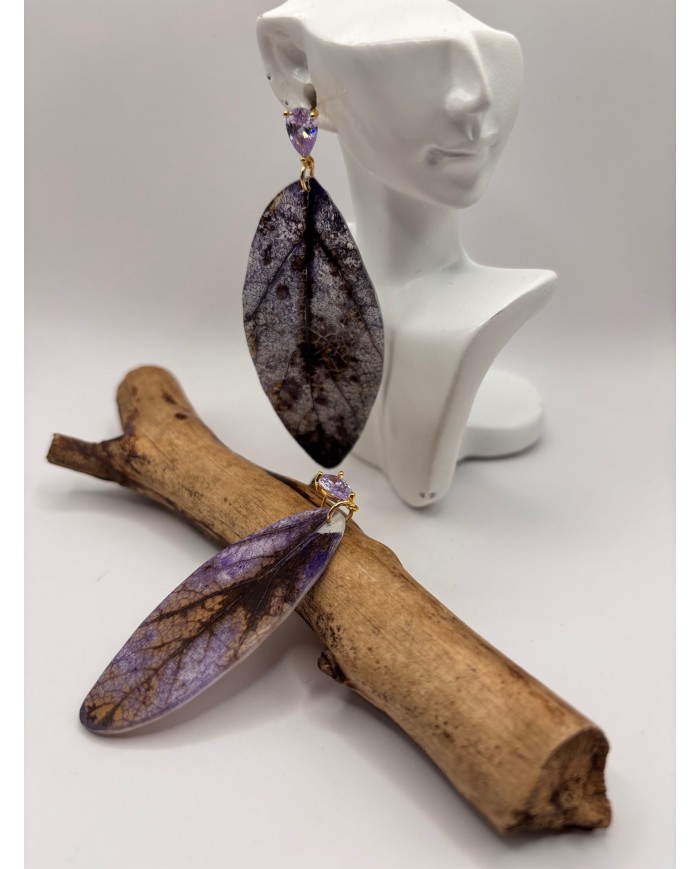 PEDIENTES ARTESANOS DE HOJA NATURAL ESQUELETIZADA