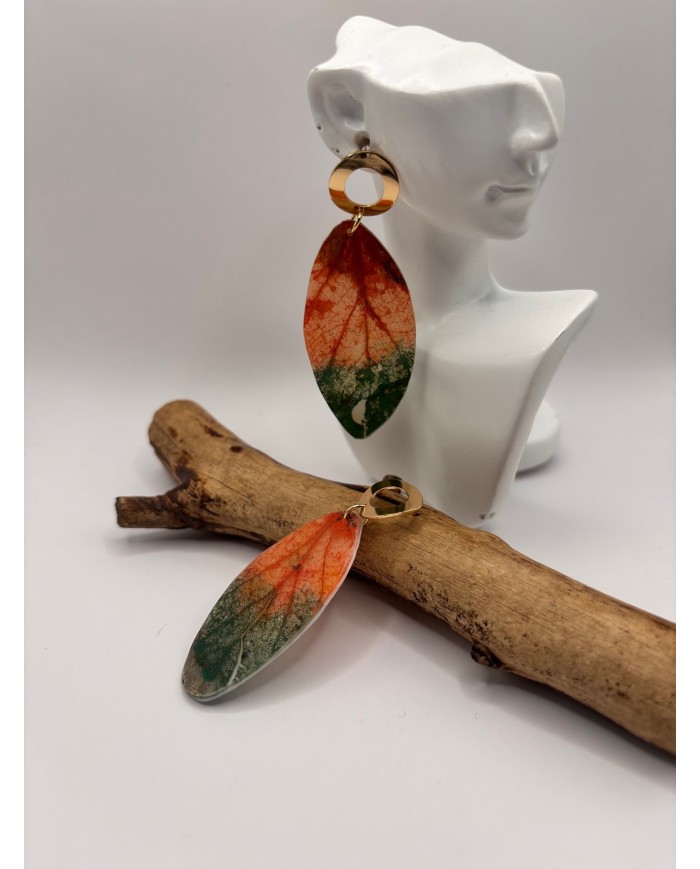 PENDIENTES ARTESANOS DE HOJA NATURAL ESQUELETIZADA