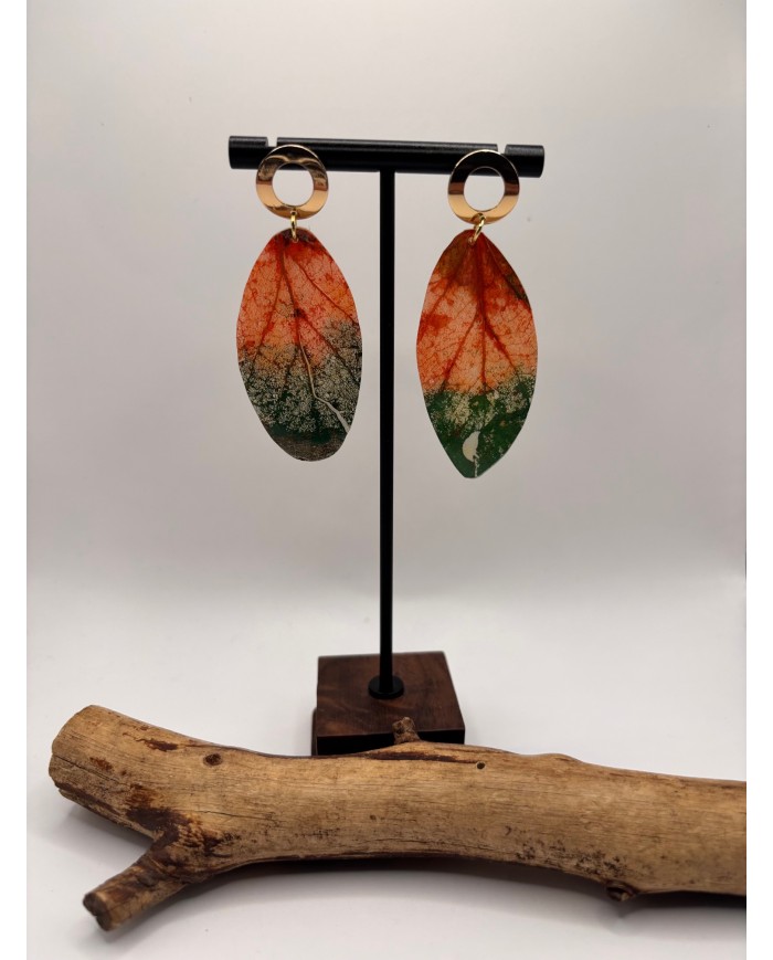 PENDIENTES ARTESANOS DE HOJA NATURAL ESQUELETIZADA