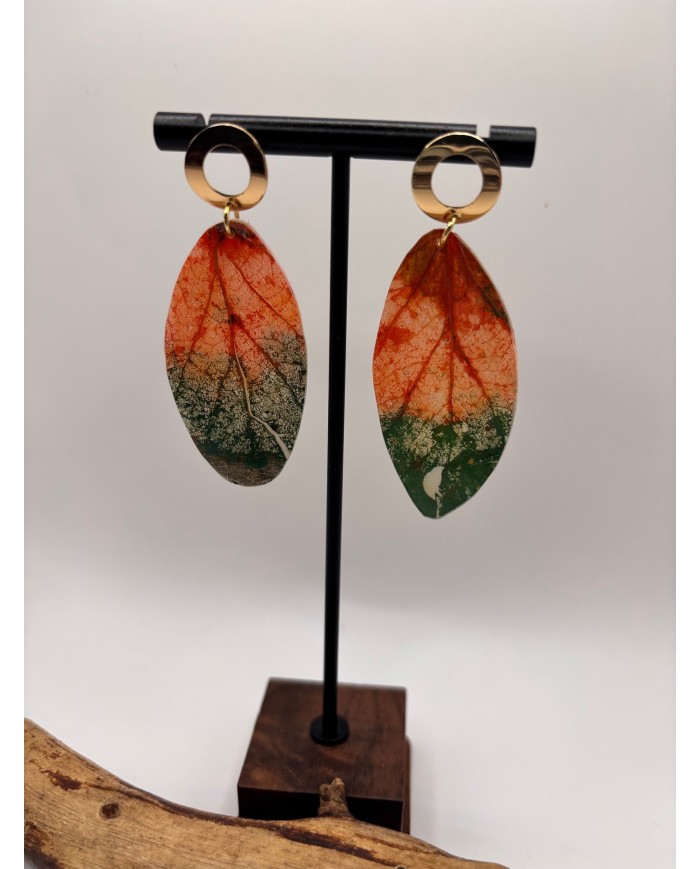 PENDIENTES ARTESANOS DE HOJA NATURAL ESQUELETIZADA