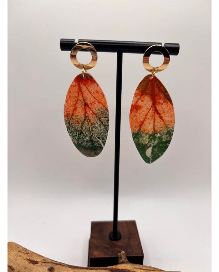 PENDIENTES ARTESANOS DE HOJA NATURAL ESQUELETIZADA