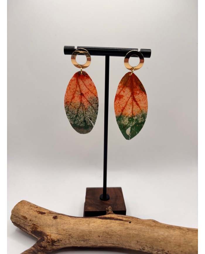 PENDIENTES ARTESANOS DE HOJA NATURAL ESQUELETIZADA