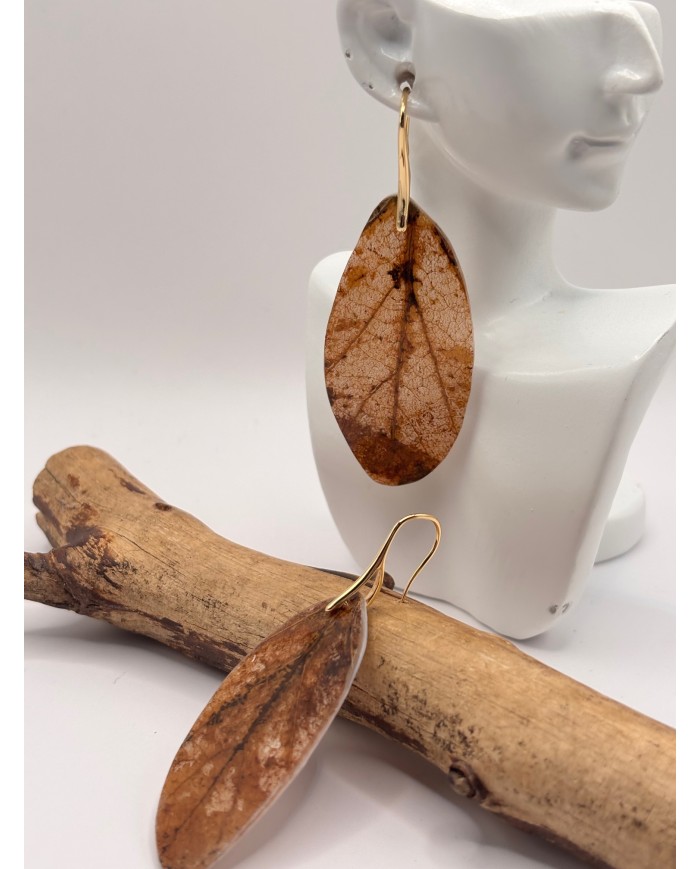 PENDIENTES ARTESANOS DE HOJA NATURAL ESQUELETIZADA