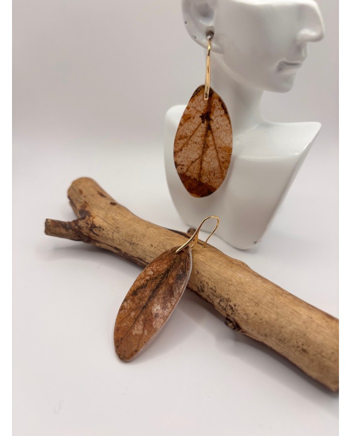PENDIENTES ARTESANOS DE HOJA NATURAL ESQUELETIZADA