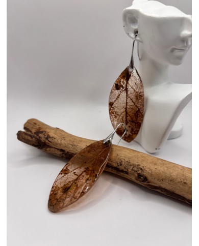 PENDIENTES ARTESANOS DE HOJA NATURAL ESQUELETIZADA