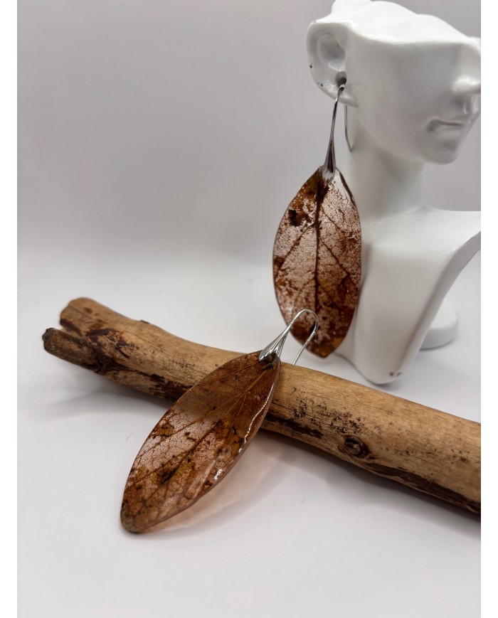 PENDIENTES ARTESANOS DE HOJA NATURAL ESQUELETIZADA