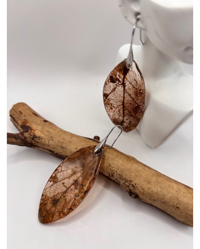 PENDIENTES ARTESANOS DE HOJA NATURAL ESQUELETIZADA