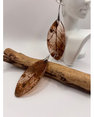 PENDIENTES ARTESANOS DE HOJA NATURAL ESQUELETIZADA