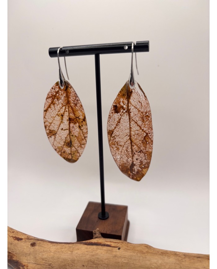 PENDIENTES ARTESANOS DE HOJA NATURAL ESQUELETIZADA