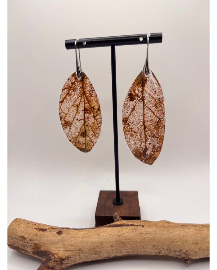 PENDIENTES ARTESANOS DE HOJA NATURAL ESQUELETIZADA
