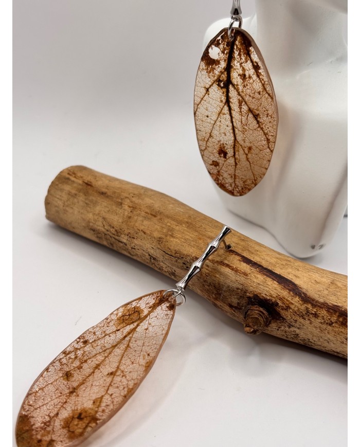 PENDIENTES DE HOJA NATURAL ESQUELETIZADA