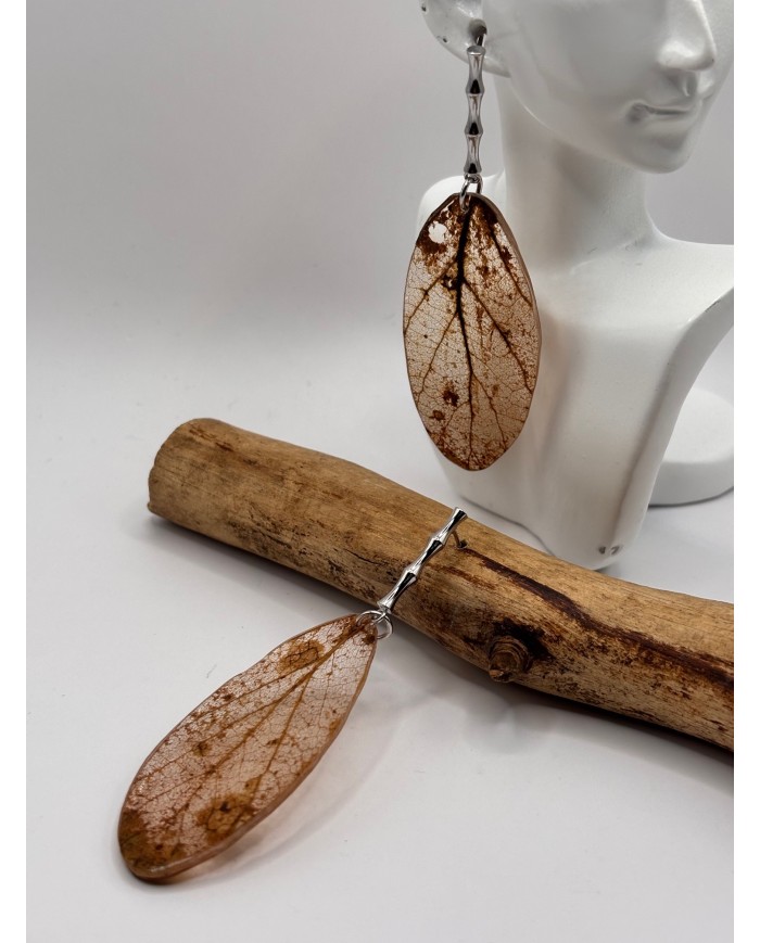 PENDIENTES DE HOJA NATURAL ESQUELETIZADA