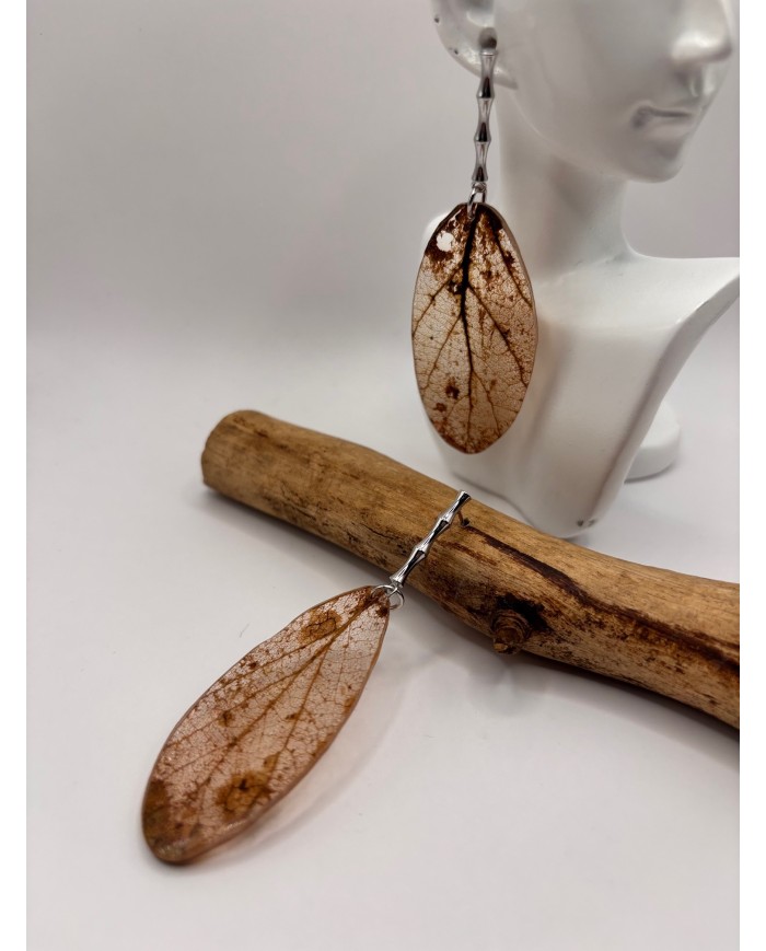 PENDIENTES DE HOJA NATURAL ESQUELETIZADA