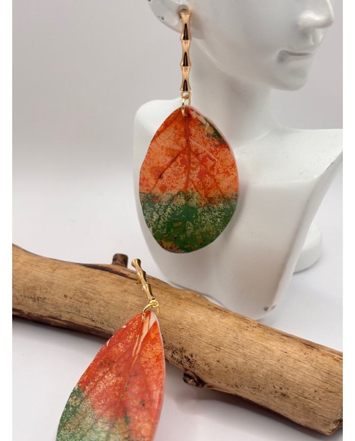 PENDIENTES ARTESANOS DE HOJA NATURAL ESQUELETIZADA