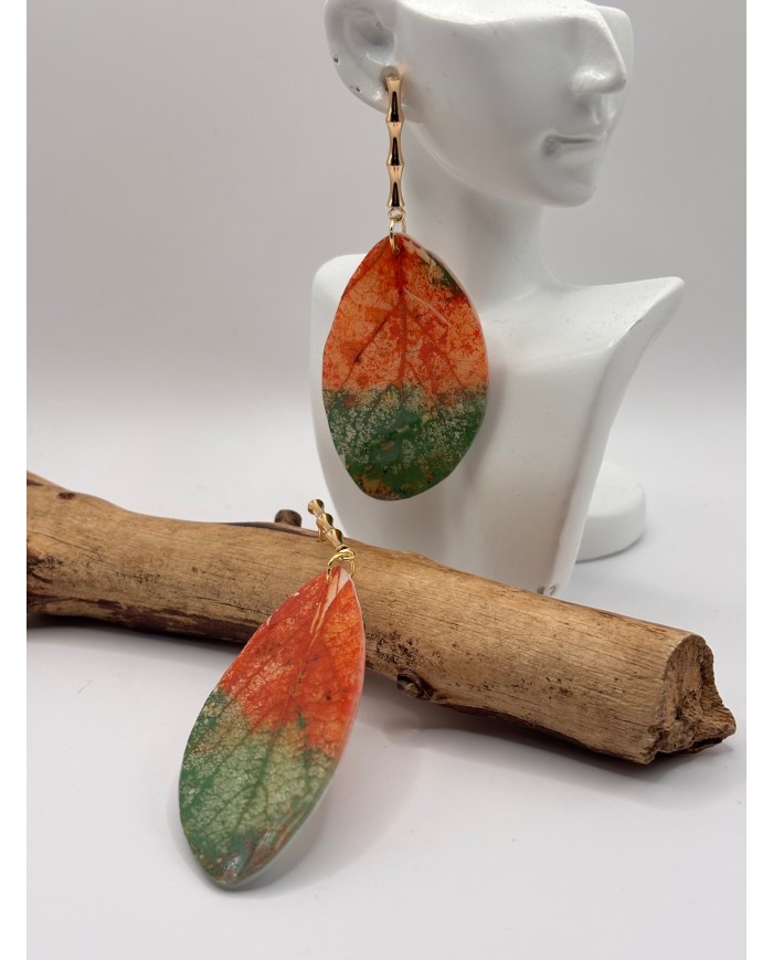 PENDIENTES ARTESANOS DE HOJA NATURAL ESQUELETIZADA