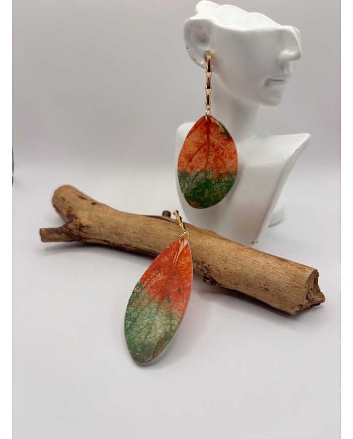 PENDIENTES ARTESANOS DE HOJA NATURAL ESQUELETIZADA