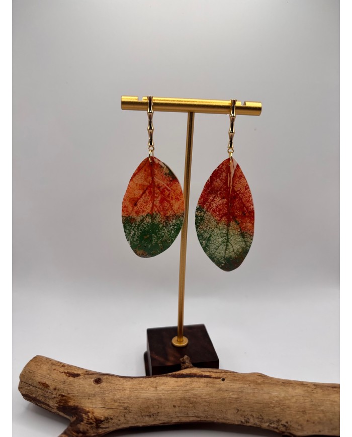 PENDIENTES ARTESANOS DE HOJA NATURAL ESQUELETIZADA
