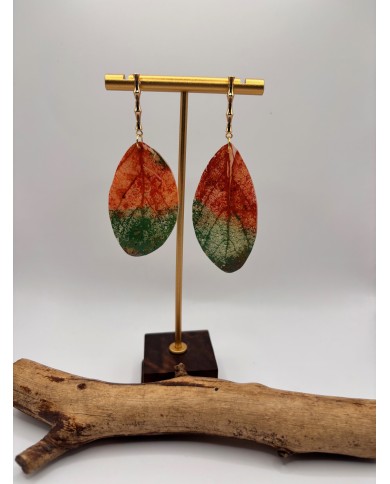 PENDIENTES ARTESANOS DE HOJA NATURAL ESQUELETIZADA