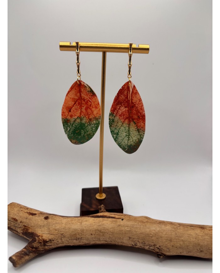 PENDIENTES ARTESANOS DE HOJA NATURAL ESQUELETIZADA