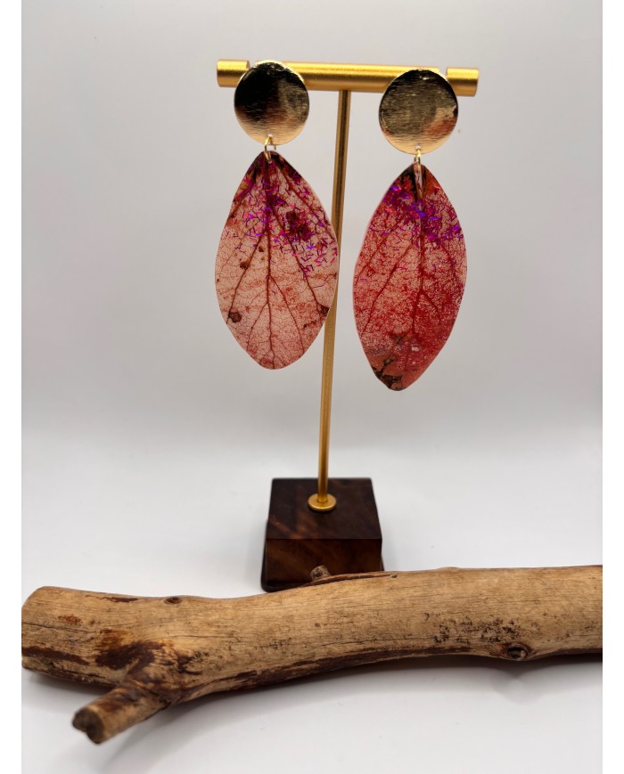 PENDIENTES ARTESANOS DE HOJA NATURAL ESQUELETIZADA