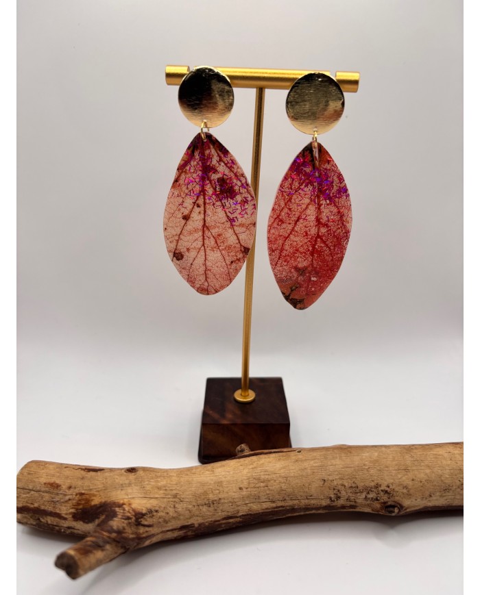 PENDIENTES ARTESANOS DE HOJA NATURAL ESQUELETIZADA