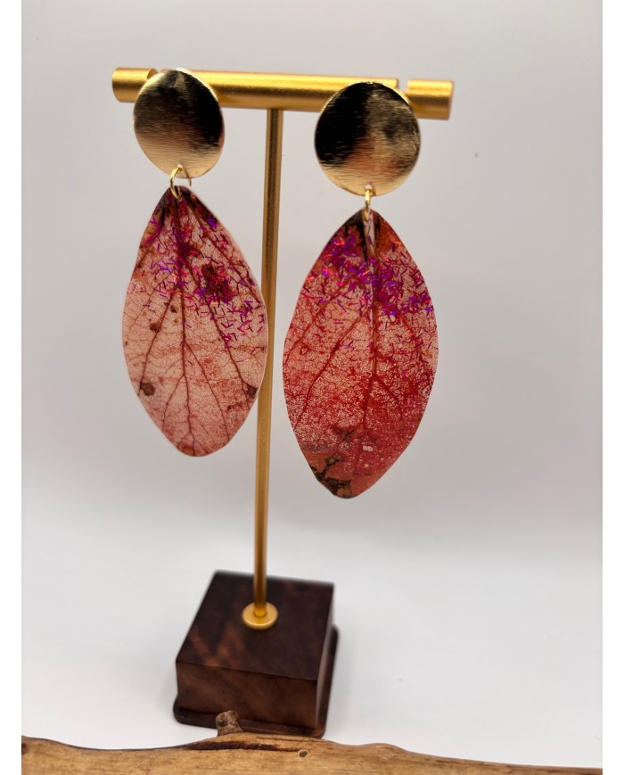 PENDIENTES ARTESANOS DE HOJA NATURAL ESQUELETIZADA