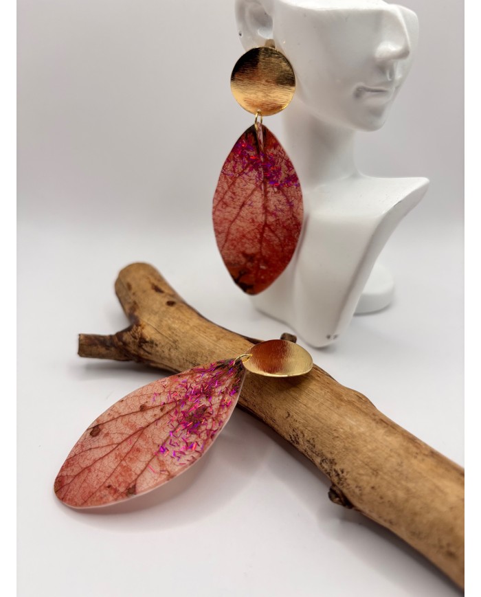 PENDIENTES ARTESANOS DE HOJA NATURAL ESQUELETIZADA