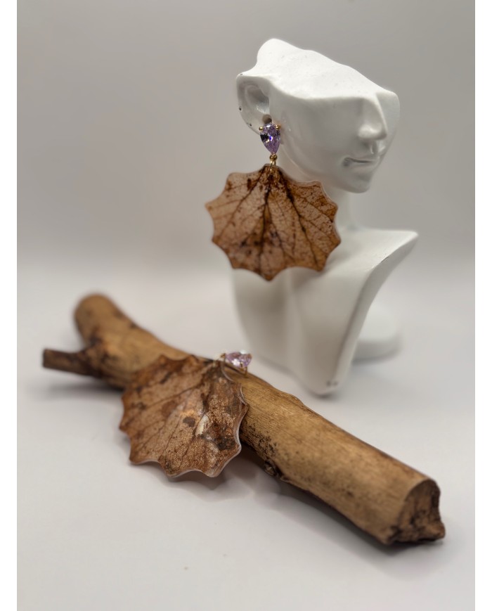 PENDIENTES ARTESANOS DE HOJA NATURAL ESQUELETIZADA