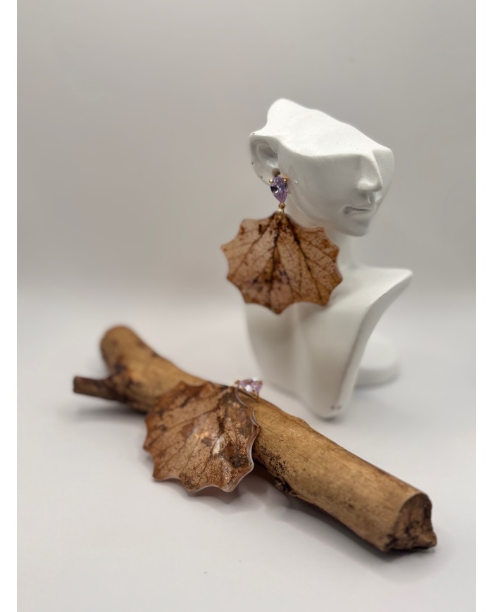 PENDIENTES ARTESANOS DE HOJA NATURAL ESQUELETIZADA