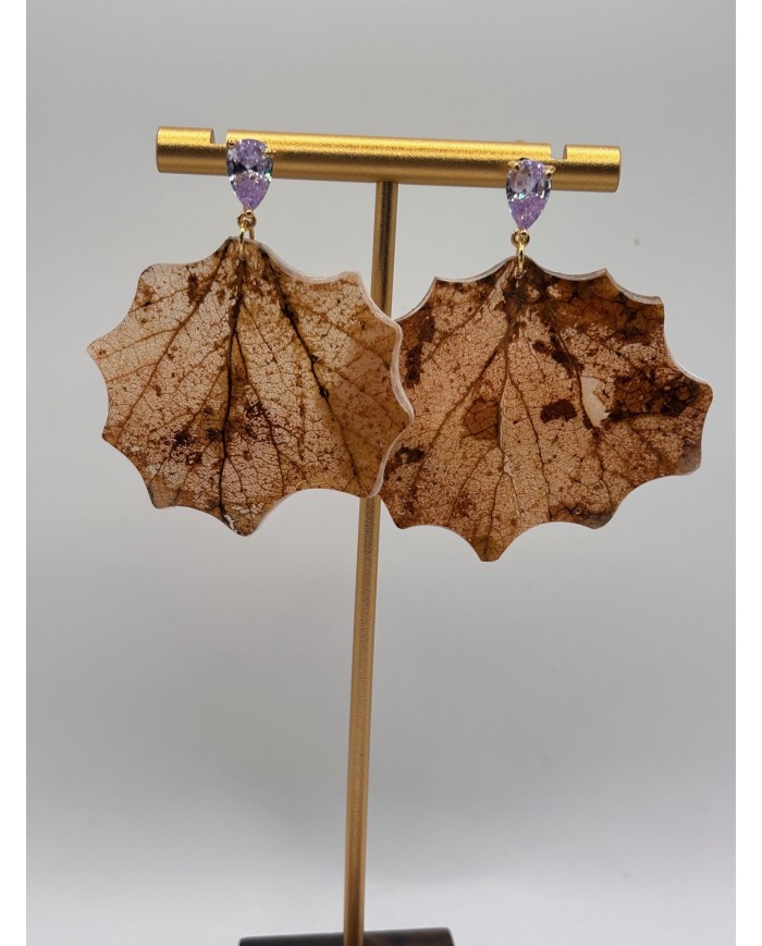 PENDIENTES ARTESANOS DE HOJA NATURAL ESQUELETIZADA