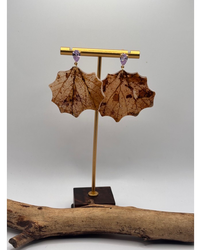 PENDIENTES ARTESANOS DE HOJA NATURAL ESQUELETIZADA