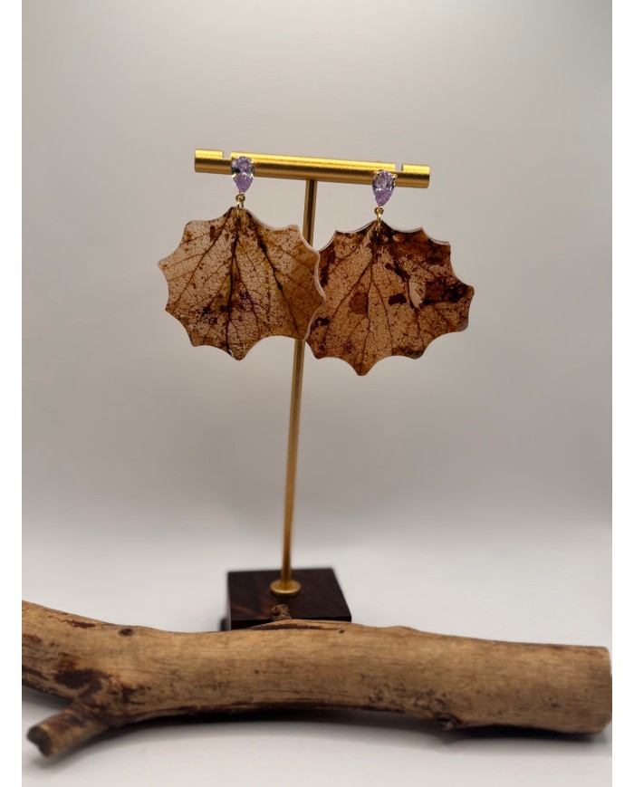 PENDIENTES ARTESANOS DE HOJA NATURAL ESQUELETIZADA