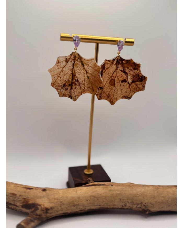 PENDIENTES ARTESANOS DE HOJA NATURAL ESQUELETIZADA