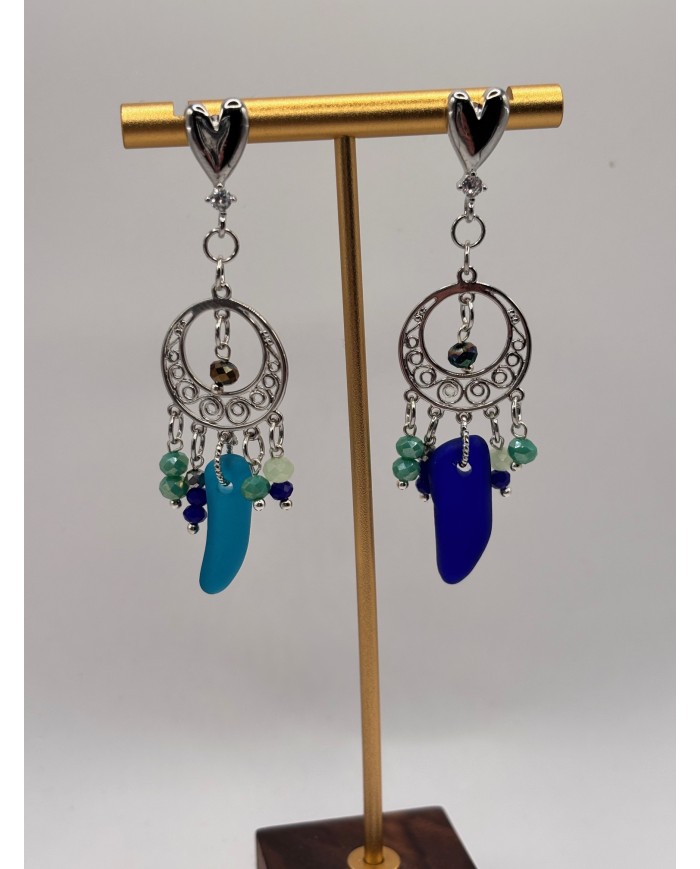 PENDIENTES ARTESANOS DE CRISTAL MARINO