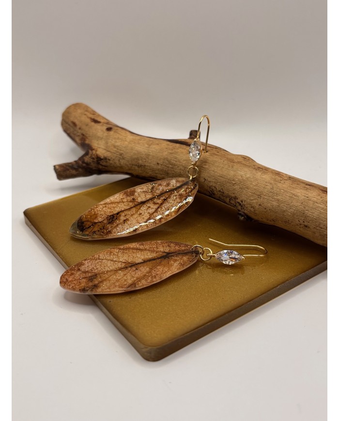 PENDIENTES ARTESANOS DE HOJA  NATURAL ESQUELETIZADA