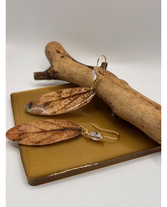 PENDIENTES ARTESANOS DE HOJA  NATURAL ESQUELETIZADA