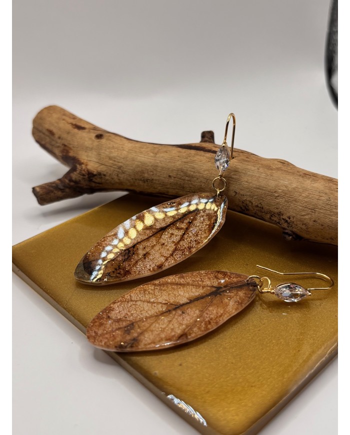 PENDIENTES ARTESANOS DE HOJA  NATURAL ESQUELETIZADA