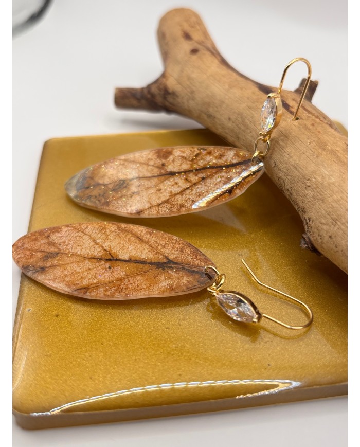 PENDIENTES ARTESANOS DE HOJA  NATURAL ESQUELETIZADA