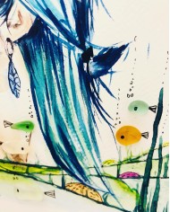 Ilustración pintada a mano con acuarela y cristal marino